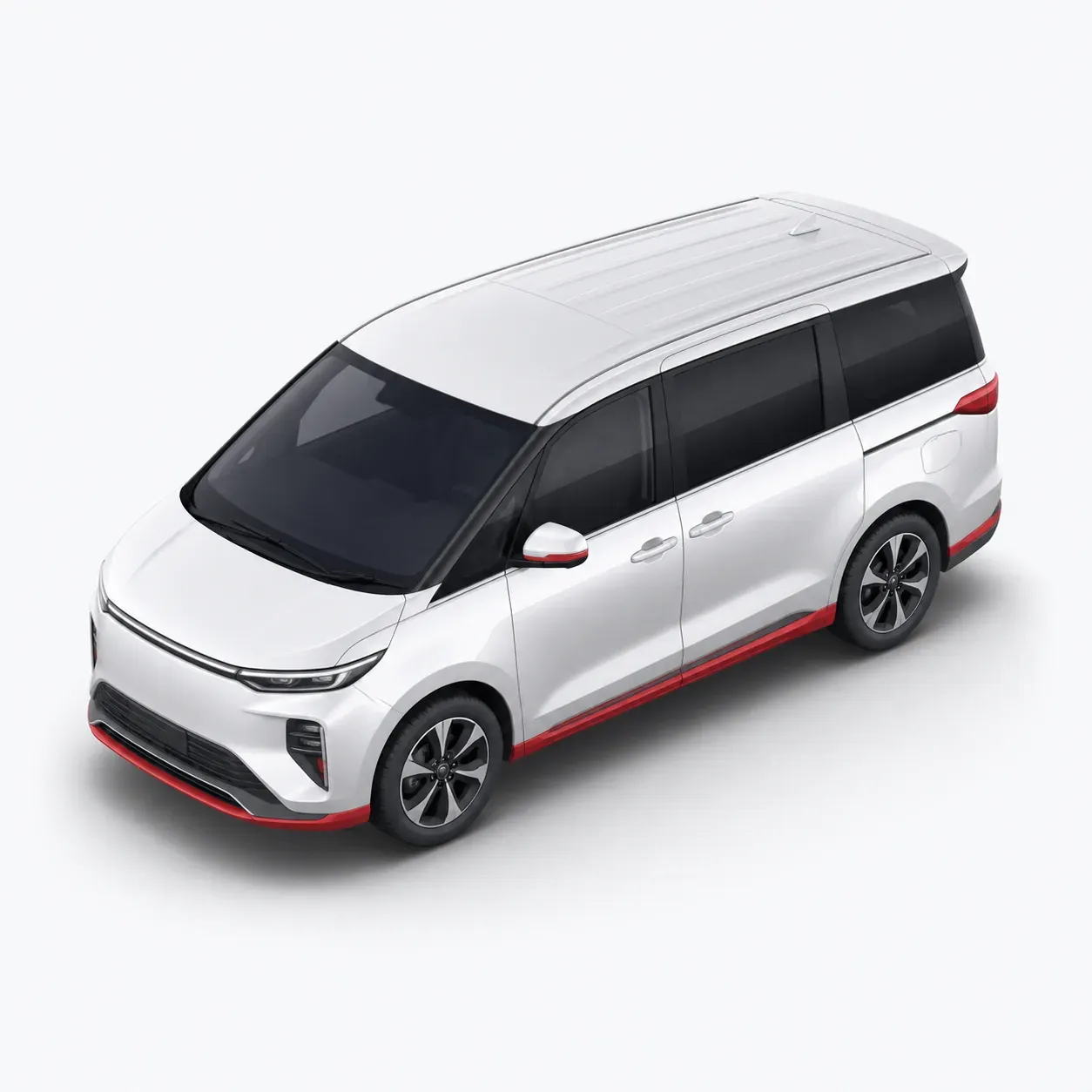 White passenger minivan with red accents
