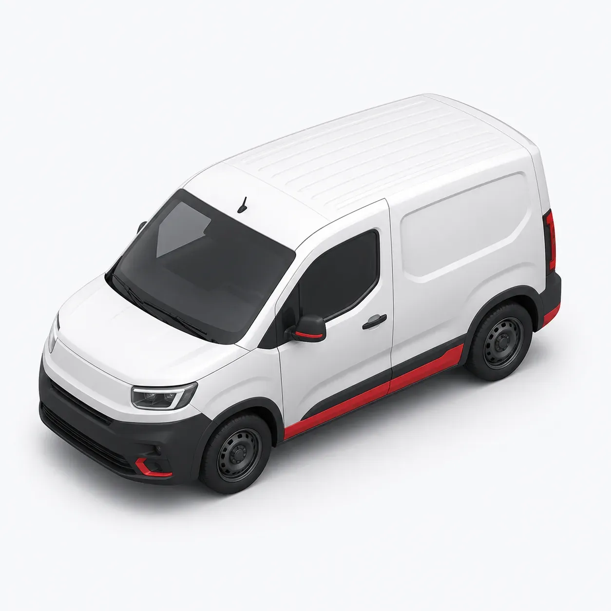 White field service van with red accents